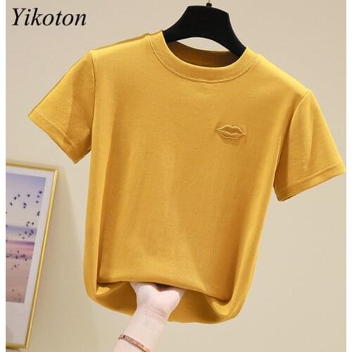 O-Neck Basic T-Shirts Casual Women Tshirt Embroidered Cotton Summer Top T-Shirt Woman Clothes Tee Shirt Femme Camisetas Mujer