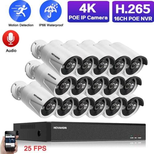 H.265 16CH 4K POE NVR Kit 25FPS POE IP Security Camera System Set 8MP Audio CCTV Video Surveillance Camera Kit XMEYE P2P 8CH 5MP