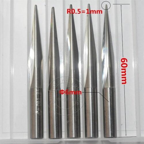 6mm*10degree*R0.5*60L-5pcs,CNC solid carbide wood End Mill,woodworking insert router bit,Taper ball nose milling cutter,cone bit