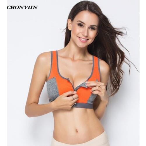 Hot Women Sports Bra Push Up Sexy Yoga Bra Vest Zipper Shockproof Breathable Gym Top Fitness Athletic Running Yoga Bh Sport Tops