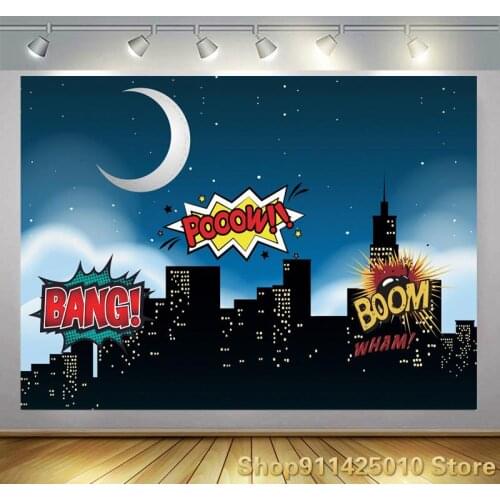 Moonlight Boom City Superheroes Protect Earth Backdrop Boy Birthday Party Decoration Photography Studio Custom Background Photo