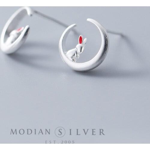 Modian 100% Sterling Silver 925 Jewelry Cute Heart And Rabbit Stud Earrings for Women Gifts Anti-allergy Fine Silver Jewelry
