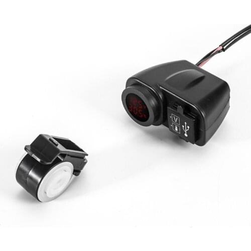 Motorcycle Dual USB Charger Voltmeter Thermometer for Cell Phones/Tablets/GPS