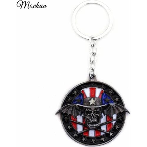 MQCHUN Band Keychain Rock band Sevenfold Skull Logo 2 Colors Round Zinc Alloy Key Chain Ring For Fans porte clef Keyring