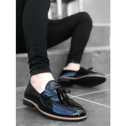 BA0009 Japanned Leather Tassels Corcik Black Classic Men Boots