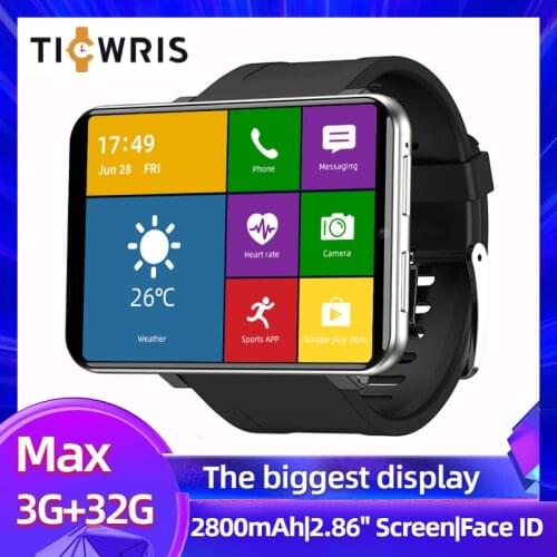 2020 New Ticwris Max 4G Android Smart Watch Men 2.86" Touch Screen Face ID 2880mAh 3GB 32GB 8MP Camera GPS Heart Rate SmartWatch