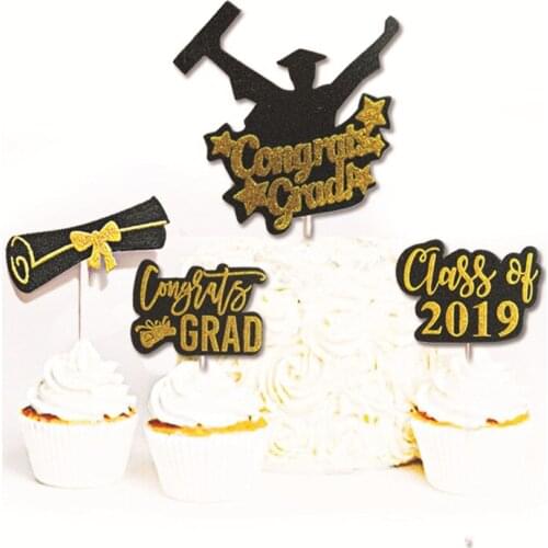 2pcs Congrats Grad Cake Topper Class Of 2019 Cupcake Topper For College Graduate School Graduation Celebrations Cake Decorations