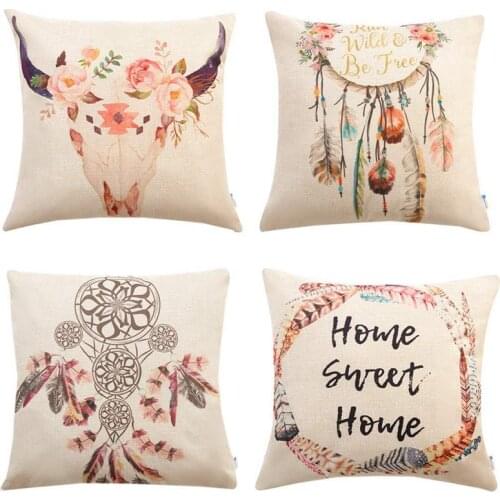 Set of 4 Bohemian Style Decorative Throw Pillow Covers 18 x 18 Inch for Sofa Couch Decor Dreamcatcher