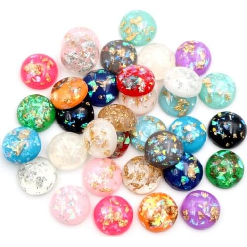 New Fashion 8mm 10mm 12mm 40pcs/Lot Mix Color Built-in metal foil Flat back Resin Cabochons Cameo