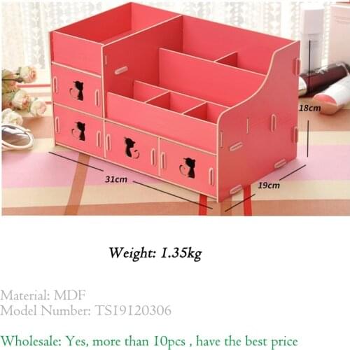 DIY Make Up Organizer 3 Drawers Wooden Storage Box Pen/Pencil Wooden Stationery storage Box New Desktop Organize For christmas