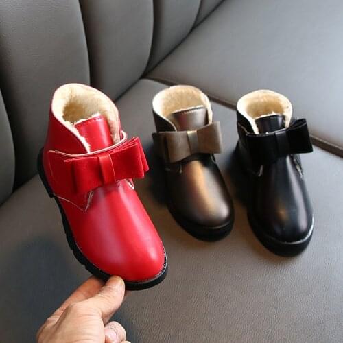 2021 Autumn Winter Children Boots for Girls Ankle High Warm Cotton Kids Boots Bow-knot Anti-slippery Rubber Boots Classic 26-36