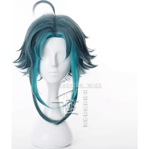 Genshin Impact Xiao Wig Cosplay Dark Green Short Straight Heat Resistant Synthetic Hair Adult Women Halloween Wig