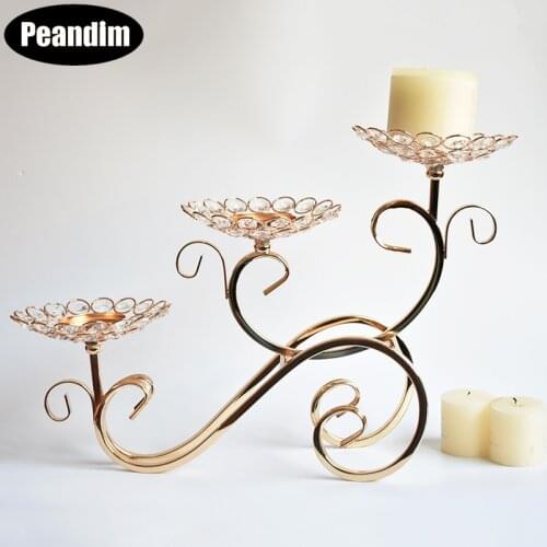 PEANDIM 3-Arms Candle Holders Gold Silver Candlesticks Wedding Centerpieces Candelabra Home Flower Holder Votive Candlestick