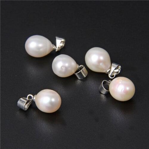 10pcs/lot 8*12mm White Natural Freshwater Pearl Pendant Oval Water Drop Pearl Pendants Charms for DIY Jewelry Making Accessries