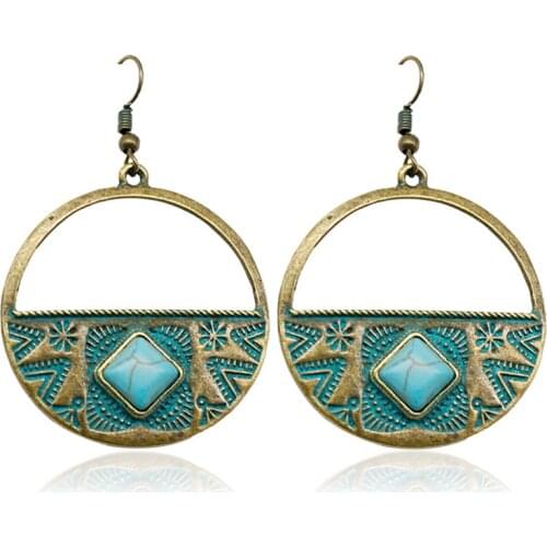 Hot popular Round Half-hollow Stone-shaped Retro earrings Individual Ethnic Harajuku Earrings For Womens Fashion