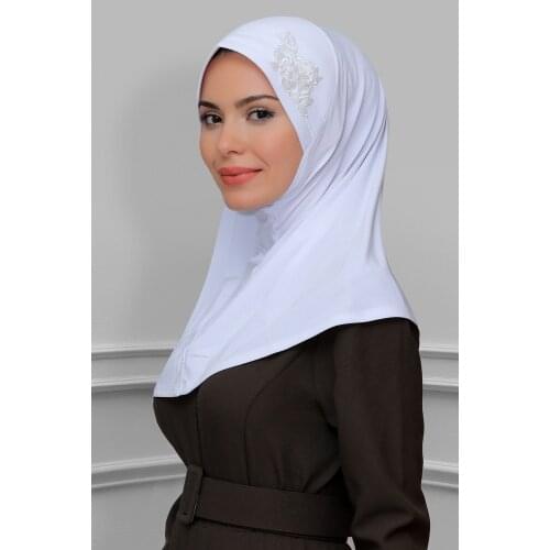 Practical Bone Handmade Head Cover with White Roses Hijab Muslim Arabic Shawl Scarf Black Red Blue Burgundy Khaki