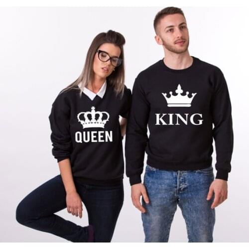 Pullover Long Sleeve Top King Queen Sweatshirts Couple Hoodies 2019 Autumn Winter Hoodies Lover Sweatshirt