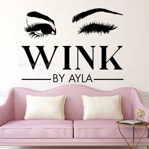 Eyelashes Wall Decal Wink By Your Name Custom Brown Wall Stickers Interior Design Sexy Beauty Salon Decoration Wallpaper LL2025