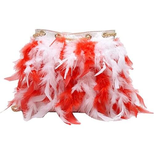 Luxury Real Ostrich Feathers Handbag Tassel Chain Evening Bags Womens Pouch Purse Ladies Day Clutch Party Wedding Messenger Bag
