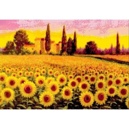 Needlework,embroidery,DIY 14CT Unprinted Cross stitch kits,Sunset Sunflower Garden counted Cross-Stitching home decor crafts