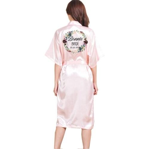 Custom Silk Satin Floral Bathrobe Night Robe Bath Robe Wedding Bride Bridesmaid Robe
