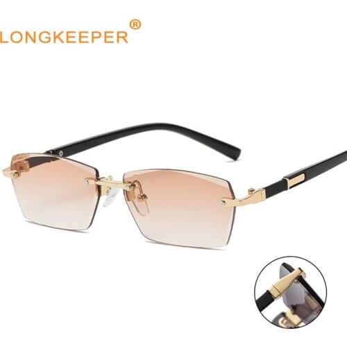 Fashuion Rimless Sunglasses Women Rectangle Cutting Lens Gradient Driving Fishing Sun Glasses Men Vintage Gafas De Sol Mujer