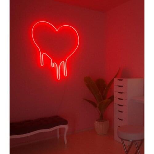 Custom Flex Led Dripping Heart Acrylic Neon Sign Girls Wall Home Room Bedroom Decoration Ins Neon Wall Lights