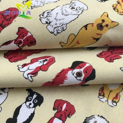 1 yards / Beige dog 12 cotton canvas fabric printing DYI cloth shoes cloth curtain sofa pillow bag