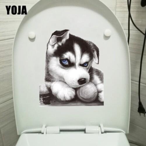 YOJA 18.6*22.4CM Blue Eye Husky Dog WC Toilet Seat Stickers Room Wall Decals Decoration T1-0272
