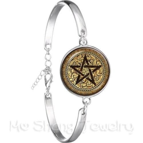 Satanic Pentagram Star Symbols Statement Silver Plated Bracelet Handmade For Women Girls Fashion Jewelry Pagan Bangle Gift
