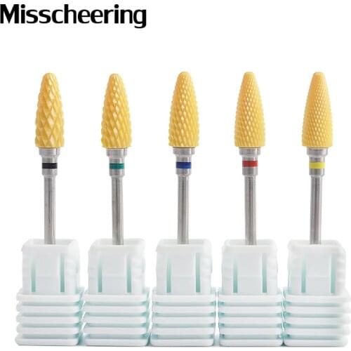 1 Ceramic Nail Drill Bit Cuticle Burr Milling Cutter Yellow Grinding Head for Electric Manicure Machine Pedicure Nail Art Tool