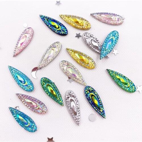 300PCS Shiny AB Resin 6*20mm Peacock eye Teardrop Gem Flatback Rhinestone Scrapbook DIY Wedding Applique Ornament SG92