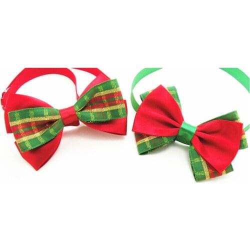 50PC/Lot Red Green Christmas Dog Accessories Plaid Dog Bow Ties Handmade Pet Dog Bowties Neckties