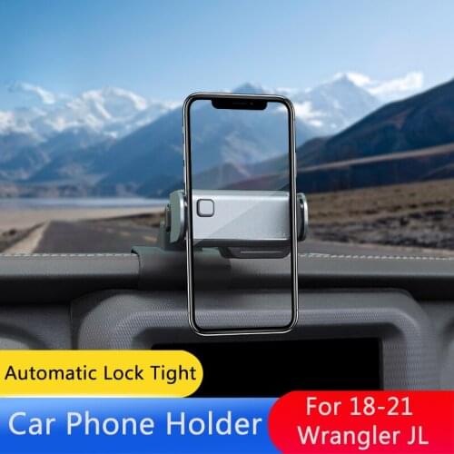 QHCP Car Phone Holder Smart Electric Locking Dashboard Clip Mobile Phone Mount Bracket Stand Induction For Jeep Wrangler JL 18