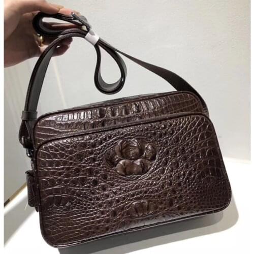 Business Style Genuine Crocodile Leather Mens Single Cross Shoulder Bag Zipper Closure Real Alligator Skin Male Messenger Bag