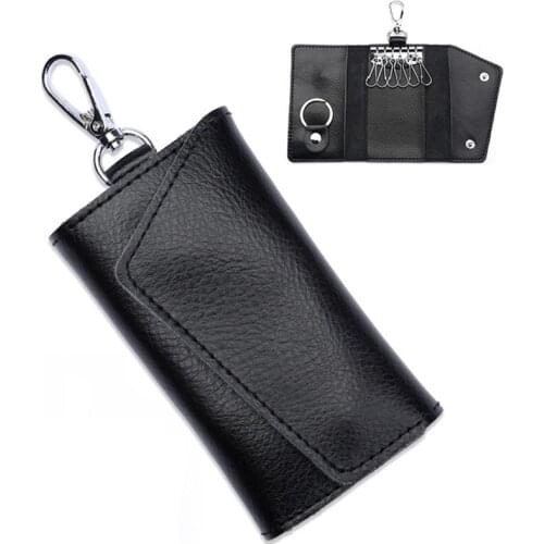 Genuine Leather Keychain Men Women Key Holder Organizer Pouch Cow Split Car Key Wallet Housekeeper Key Case Mini Card Bag