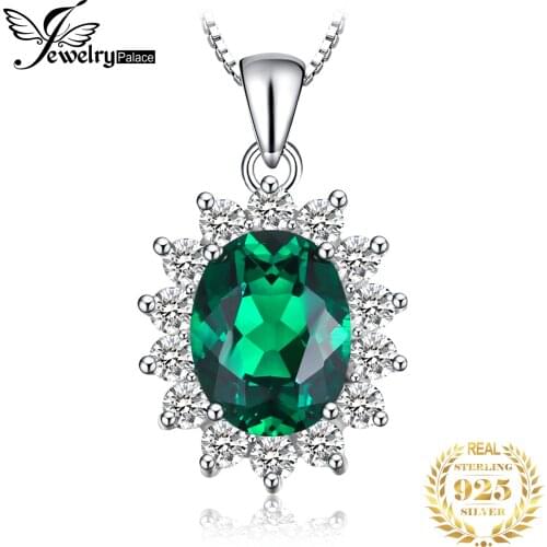 Jpalace Simulated Nano Emerald Pendant Necklace 925 Sterling Silver Gemstones Choker Statement Necklace Women No Chain