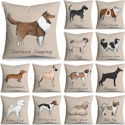 Cartoon cute dog pattern print pillow case polyester fiber home soft car sofa pillow 18 x 18 Inch 45 x 45 cm
