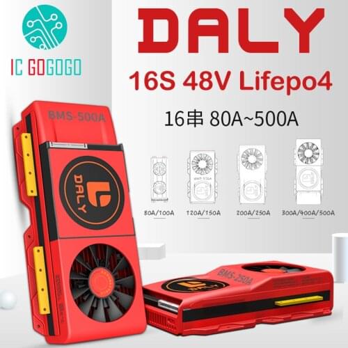 DALY 16S 48V with cooling fan Lifepo4 Lithium Battery Protection Board 3.2V BMS Balance 80A 100A 150A 200A 300A 400A 500A eBike