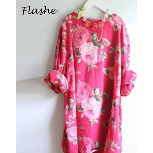 Elegant O Neck Loose Plus Size Dresses For Women Flower Print Vintage Dress Women Long Sleeve Party Dress Casual Daily Clothes