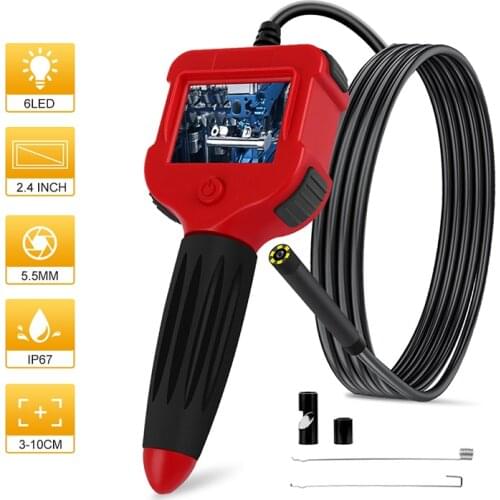 Digital Borescope 2.4 inch Color LCD Screen Endoscope Camera 5.5MM Camera IP67 Waterproof Semi-Rigid Snake Camera With 6 LED