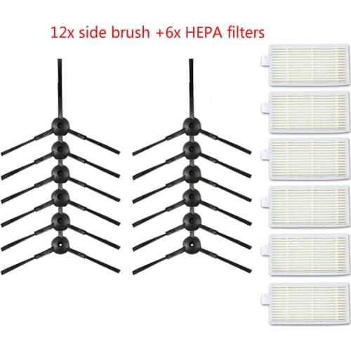 6x Hepa Filter + 12x Side Brush For Panda X500, Ecovacs CR120/CEN540 Robot Vacuum Cleaner spare parts Accessories replacement
