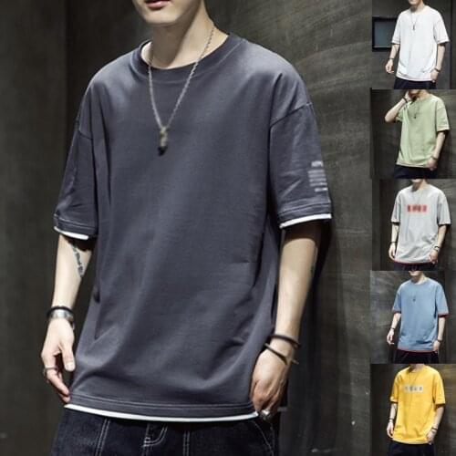 Short Sleeve Mens Round Neck Summer Top Slim Cotton T-shirt Mens Bottoming Shirt Half Sleeve Mens Fashion Printing T-shirt