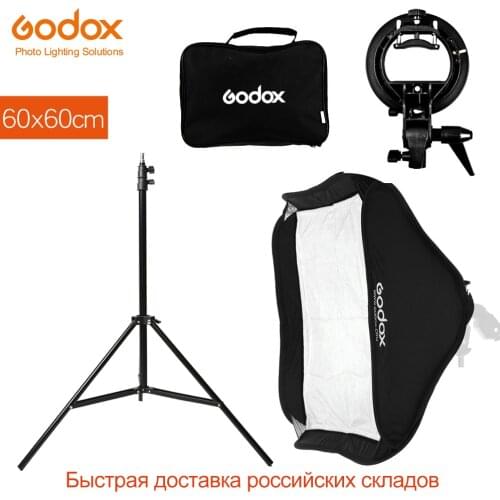 Godox 60 x 60cm 24 x 24inch Flash Speedlite Softbox + S type Bracket Bowens Mount with 2m Light Stand for Camera Photography