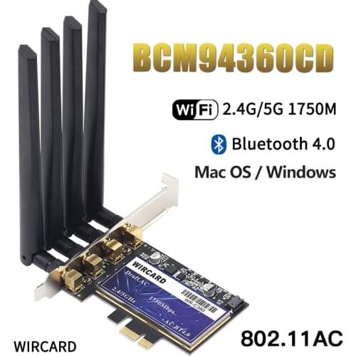 WIRCARD WR-C380 1750Mbps PCIe BCM94360CD Desktop Wifi Card for Hackintosh 802.11ac Bluetooth 4.0 Dual Band Wireless Adapter