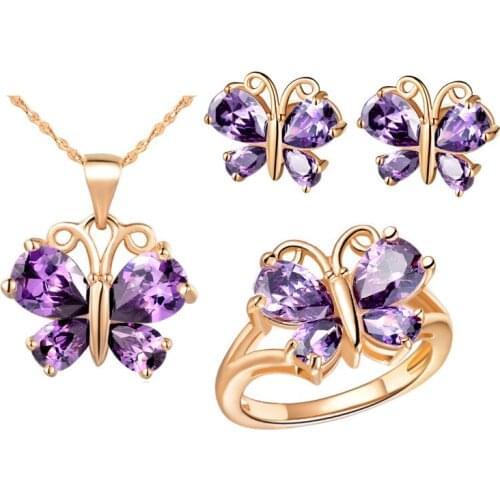 With Pendant necklace Earrings ring 925 Sterling custom with a gem Butterfly suit brinco wedding set