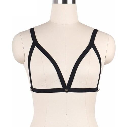 90s Gothic Crop Top Cupless Bra Open Chest Cage Bra Fetish Wear Bondage Lingerie Erotic Harness Bra Pole Dance Bodysuit O0082