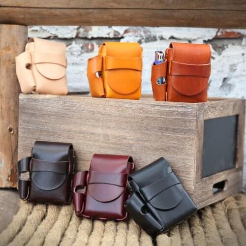 2 in 1 Retro leather Cigarette Case wallet Large Capacity DIY Small Waist Bag Wearing Belt Mens Gadget Handmade Gift