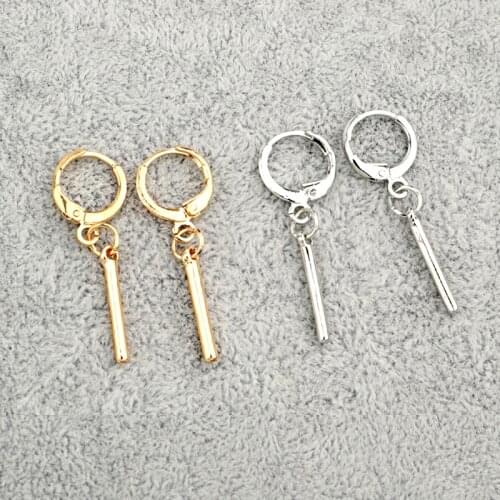 Hot Simple Stick Hoop Earrings Gold Alloy Women Party Jewelry Statement Pendant Charms Korean Style Metal Geometric Earring