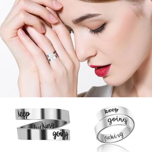 Fashion Keep Going Rings Adjustable Steel Finger Rings For Men Women Double Winding Letter Engagement Female Jewelry Ring